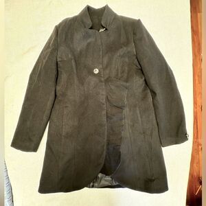 Black Long Coat High Neck Asian Collar Hidden Button ruffle design XL